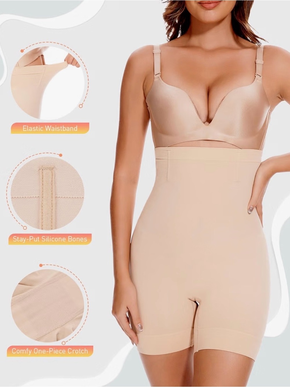 High-Waist Nude Shaping Shorts - Seamless Body Shaper
